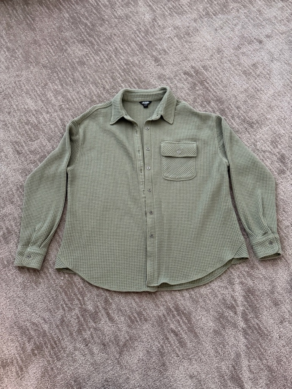 Set of 2 Women’s Olive Green & Tan Waffle Knit Button-Up Shirts